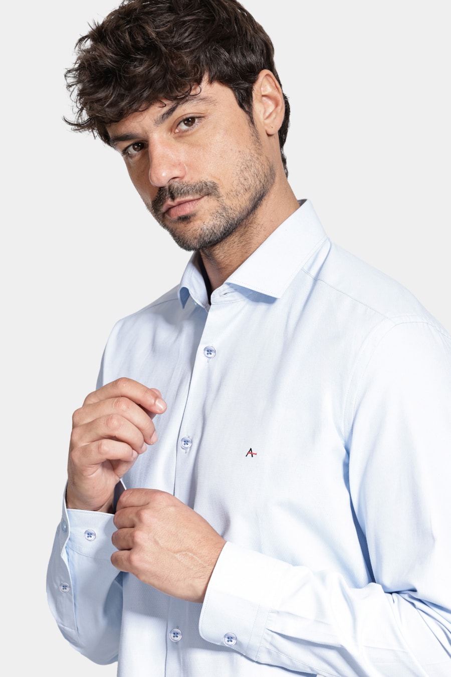 Camisa Manga Longa Algodão Misto Azul — foto 3 de 6