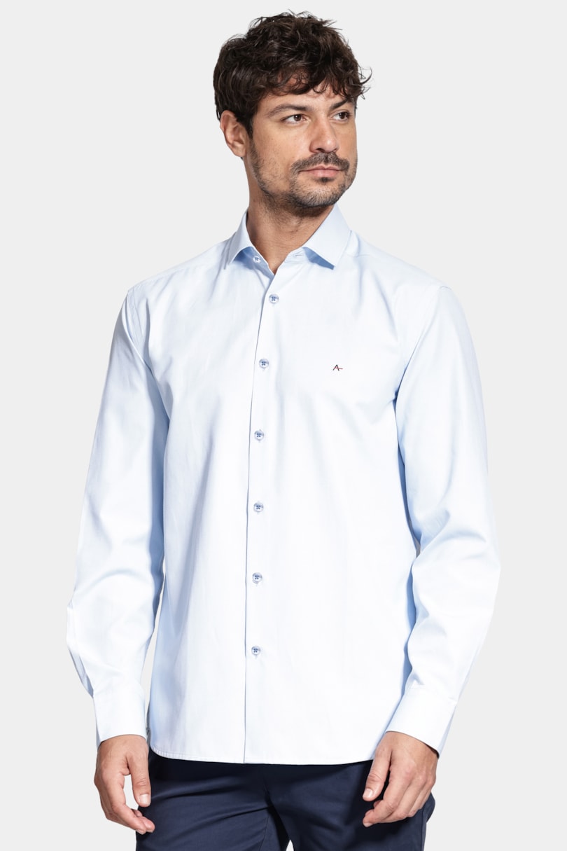 Camisa Manga Longa Algodão Misto Azul