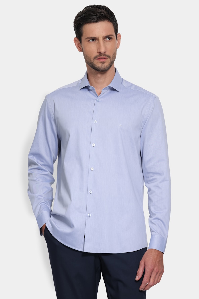 Camisa Manga Longa Algodão Misto Azul Escuro