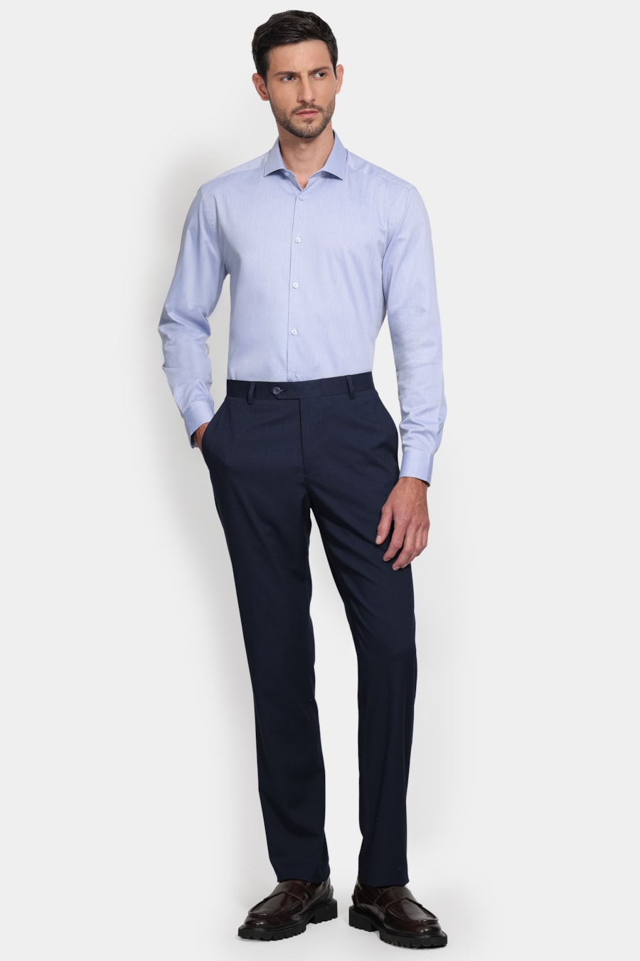 Camisa Manga Longa Algodão Misto Azul Escuro — foto 2 de 7