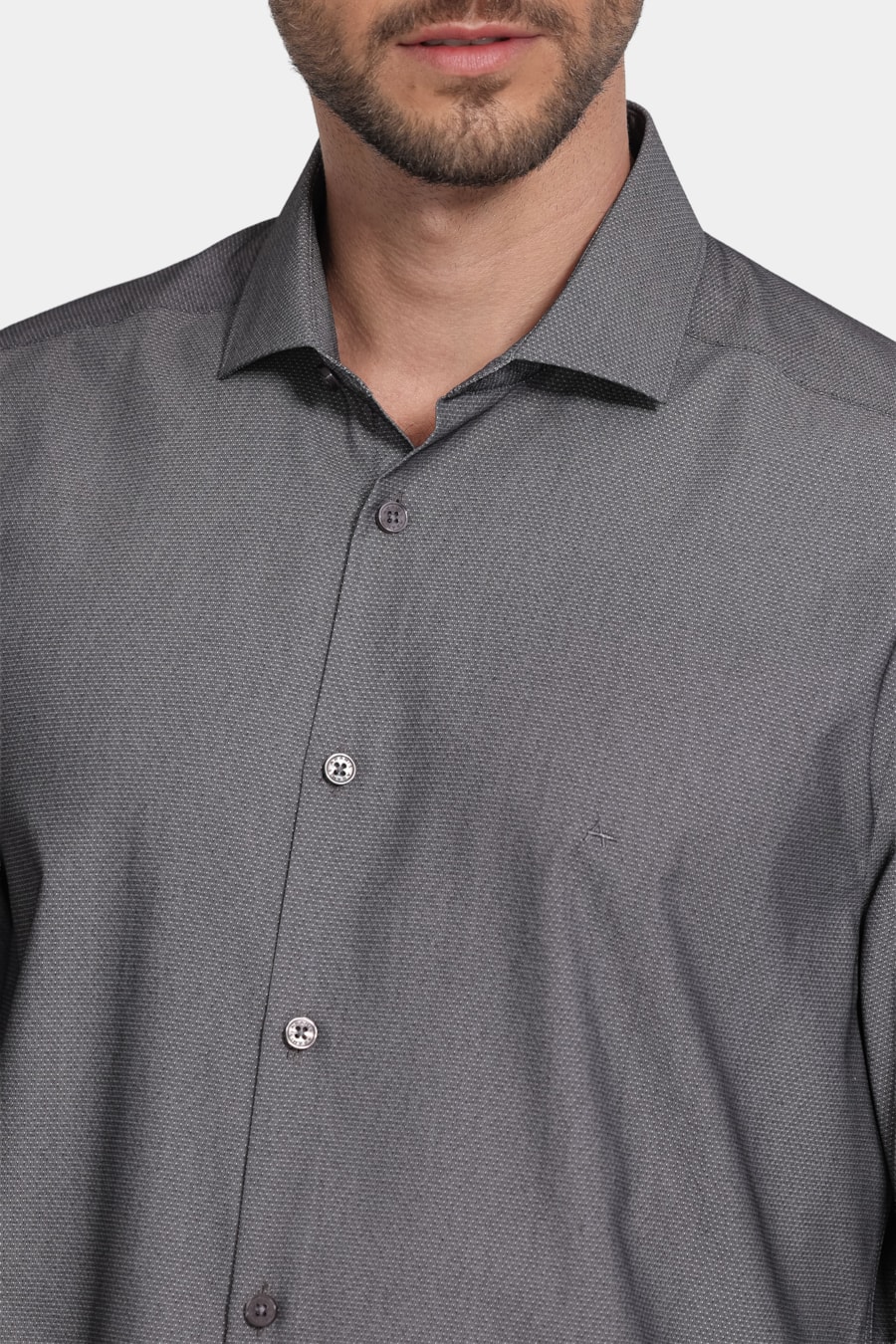 Camisa Manga Longa Algodão Misto Chumbo — foto 3 de 7