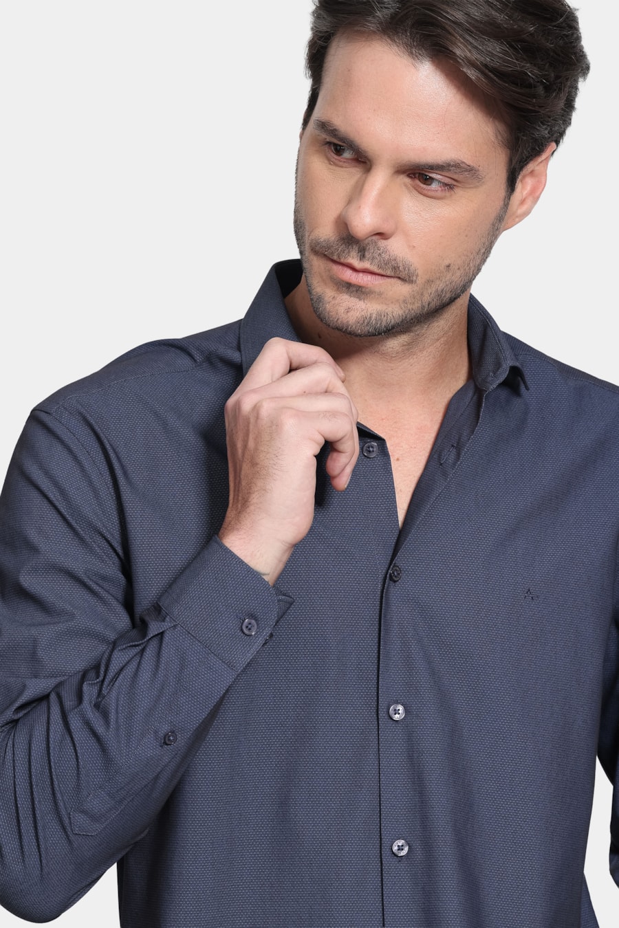 Camisa Manga Longa Algodão Misto Marinho — foto 3 de 7