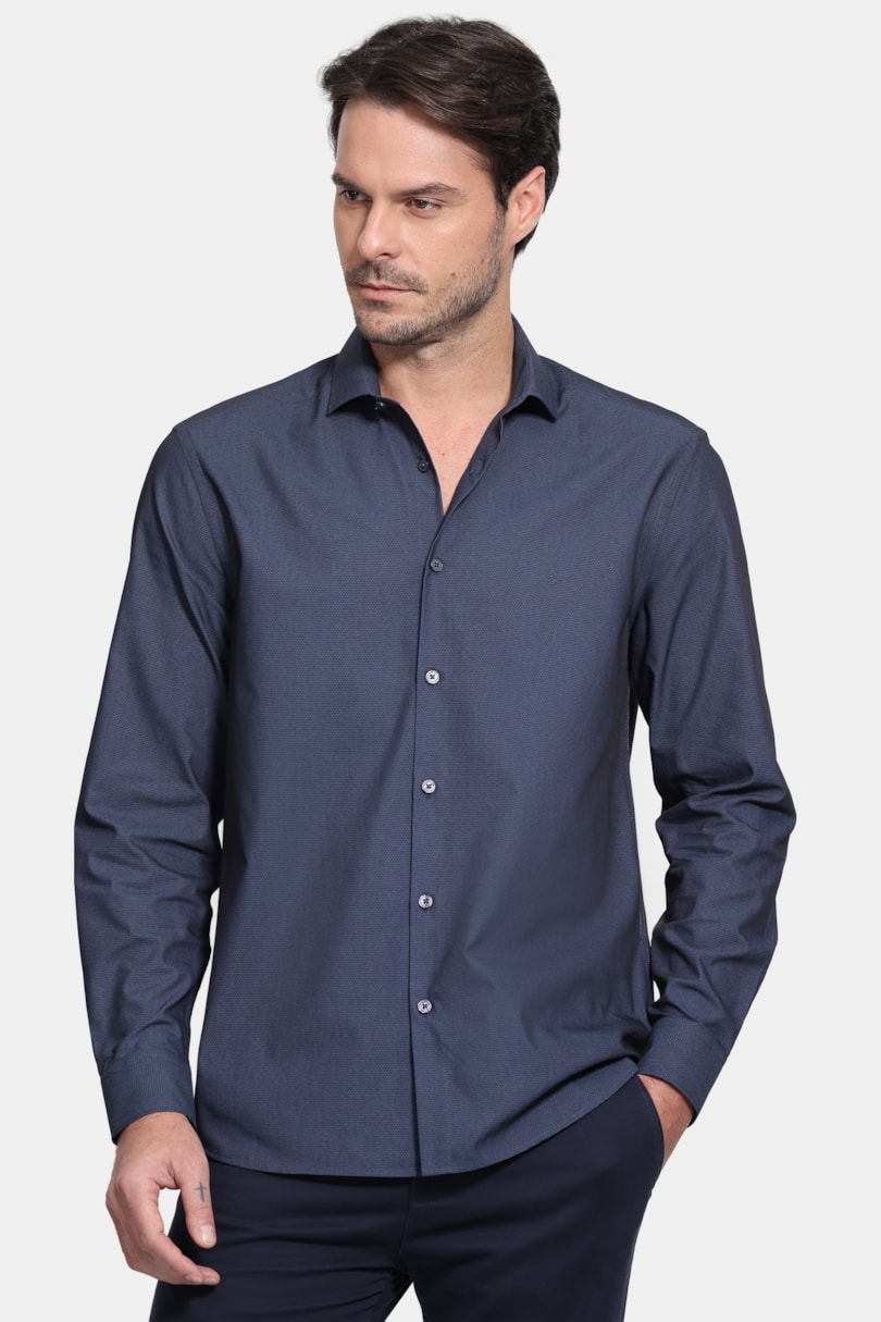 Camisa Manga Longa Algodão Misto Marinho