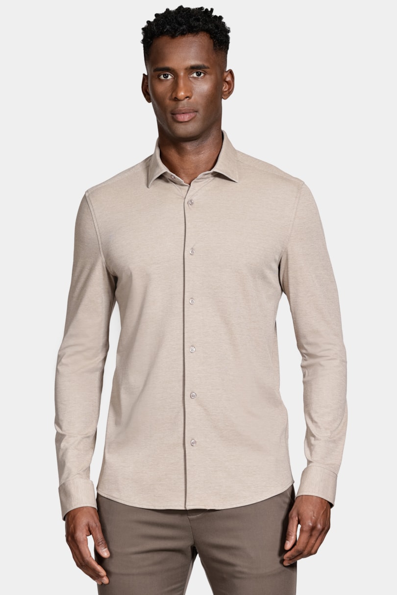 Camisa Manga Longa Algodão Piquet Mercerizada Caqui