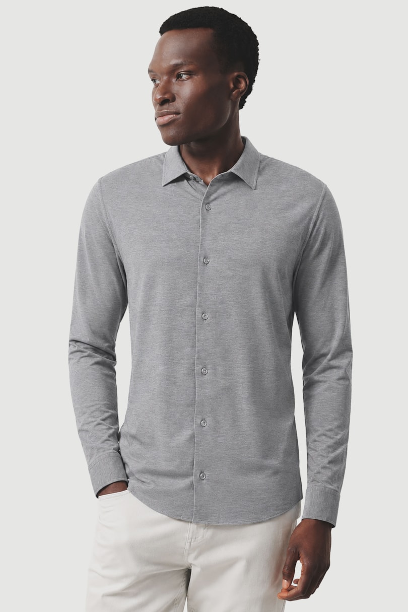 Camisa Manga Longa Algodão Piquet Mercerizada Cinza Mescla