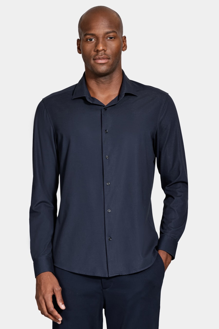 Camisa Manga Longa Algodão Piquet Mercerizada Marinho — foto 1 de 5