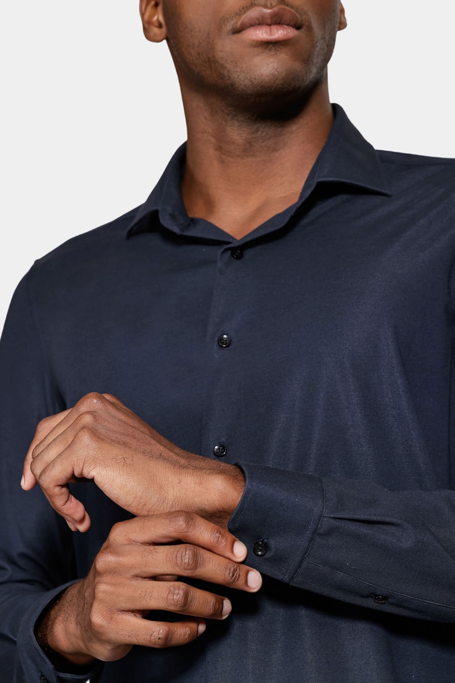 Camisa Manga Longa Algodão Piquet Mercerizada Marinho — foto 3 de 5