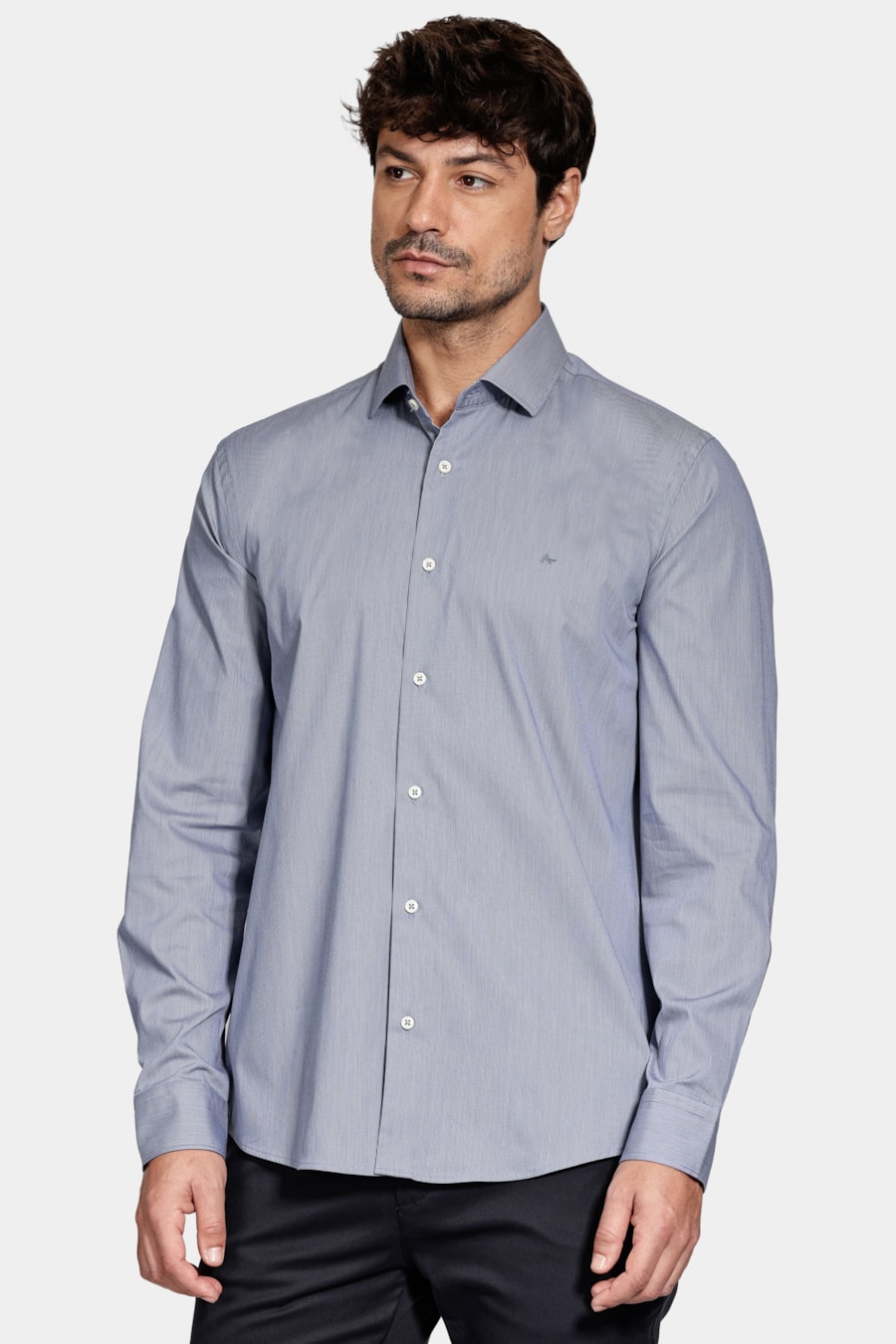 Camisa Manga Longa Algodão Tech Xadrez Branco/Azul Jeans — foto 1 de 6