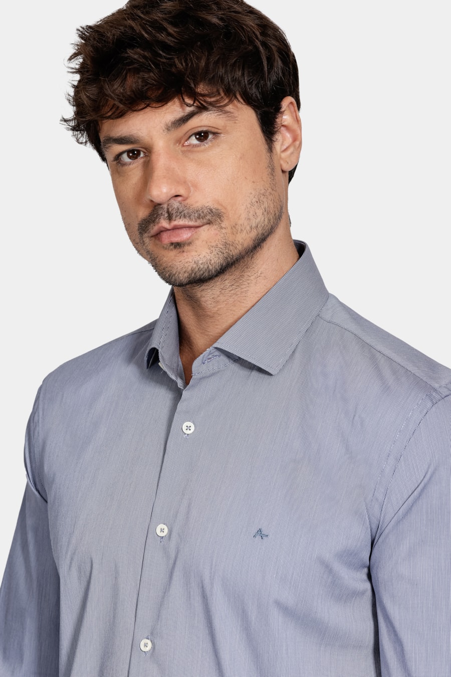 Camisa Manga Longa Algodão Tech Xadrez Branco/Azul Jeans — foto 3 de 6
