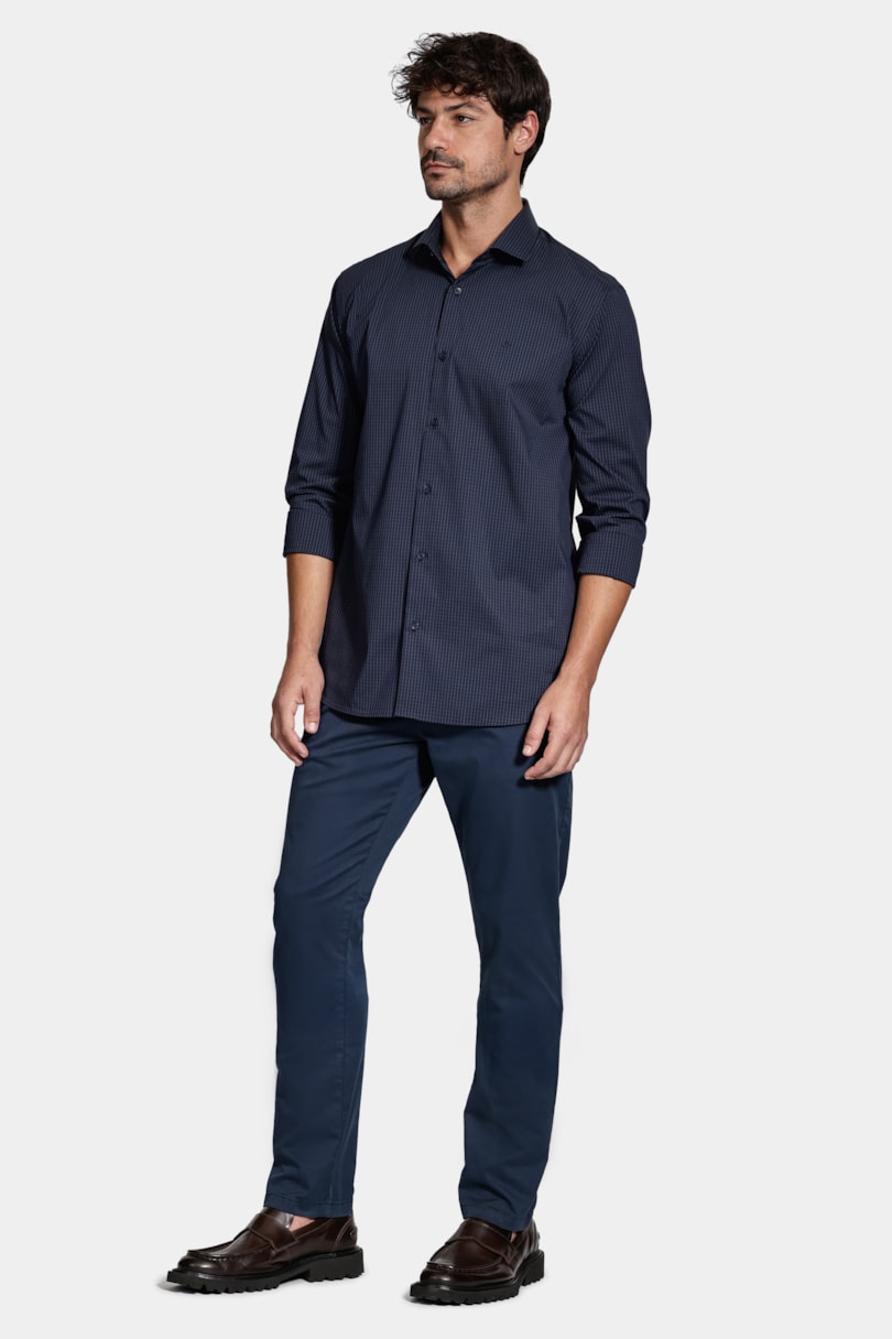 Camisa Manga Longa Algodão Tech Xadrez Marinho C/ Azul Jeans