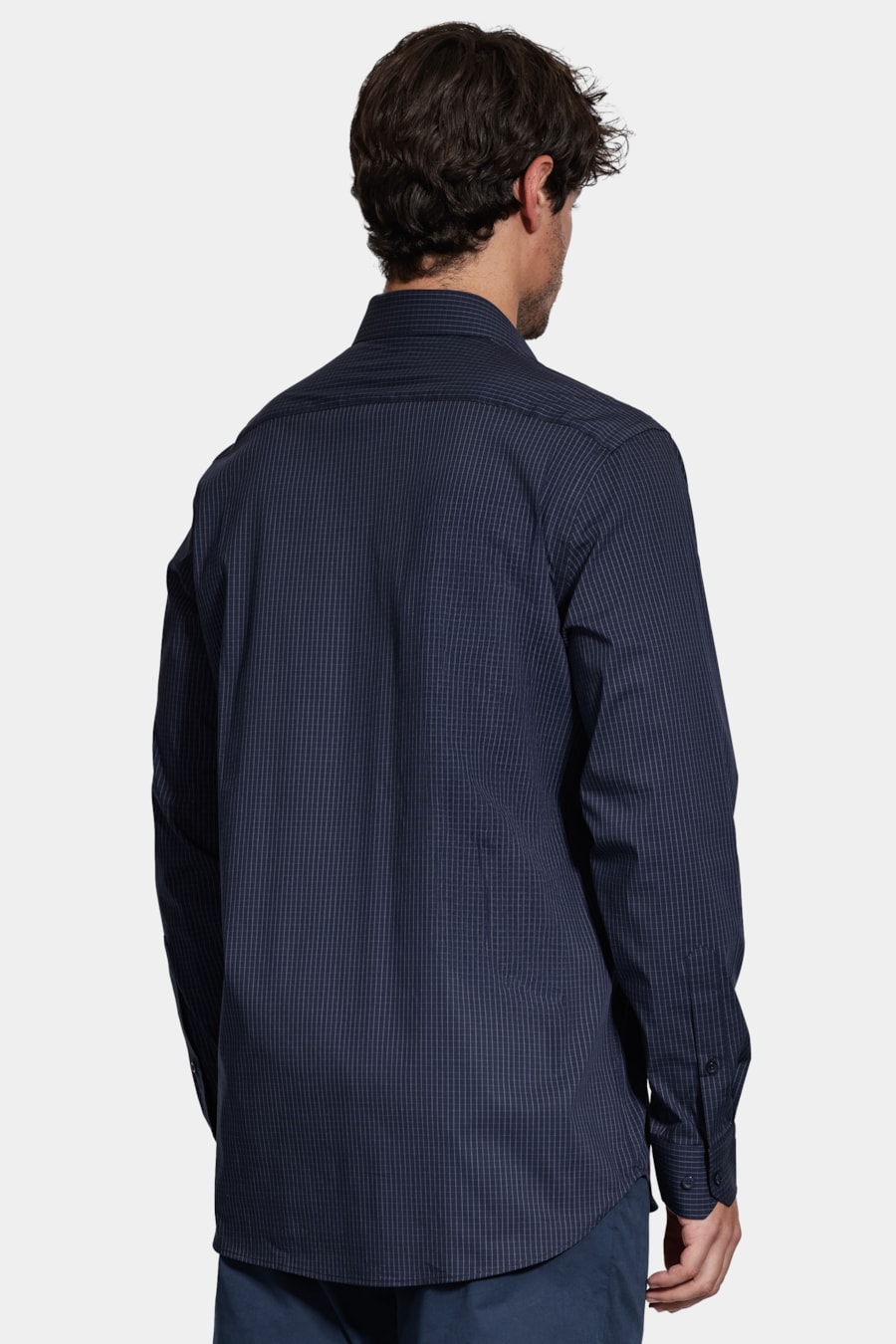 Camisa Manga Longa Algodão Tech Xadrez Marinho C/ Azul Jeans — foto 4 de 6