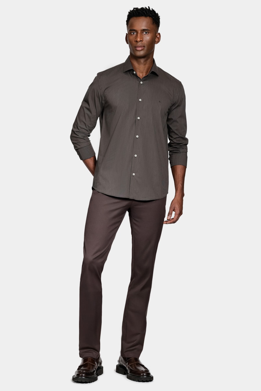 Camisa Manga Longa Algodão Tech Xadrez Preto C/ Caqui — foto 2 de 6
