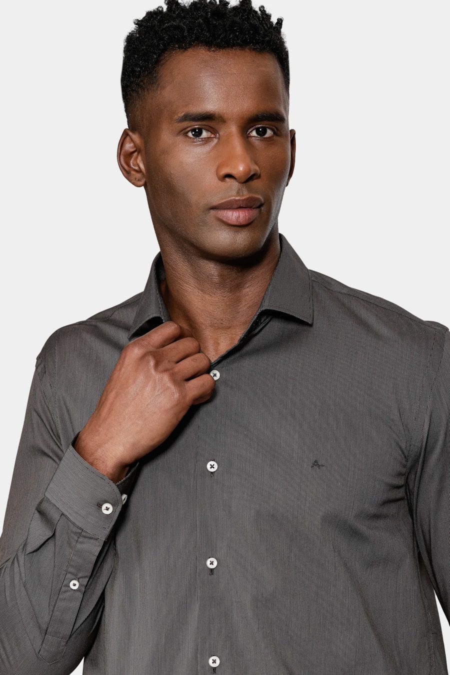 Camisa Manga Longa Algodão Tech Xadrez Preto C/ Caqui — foto 3 de 6