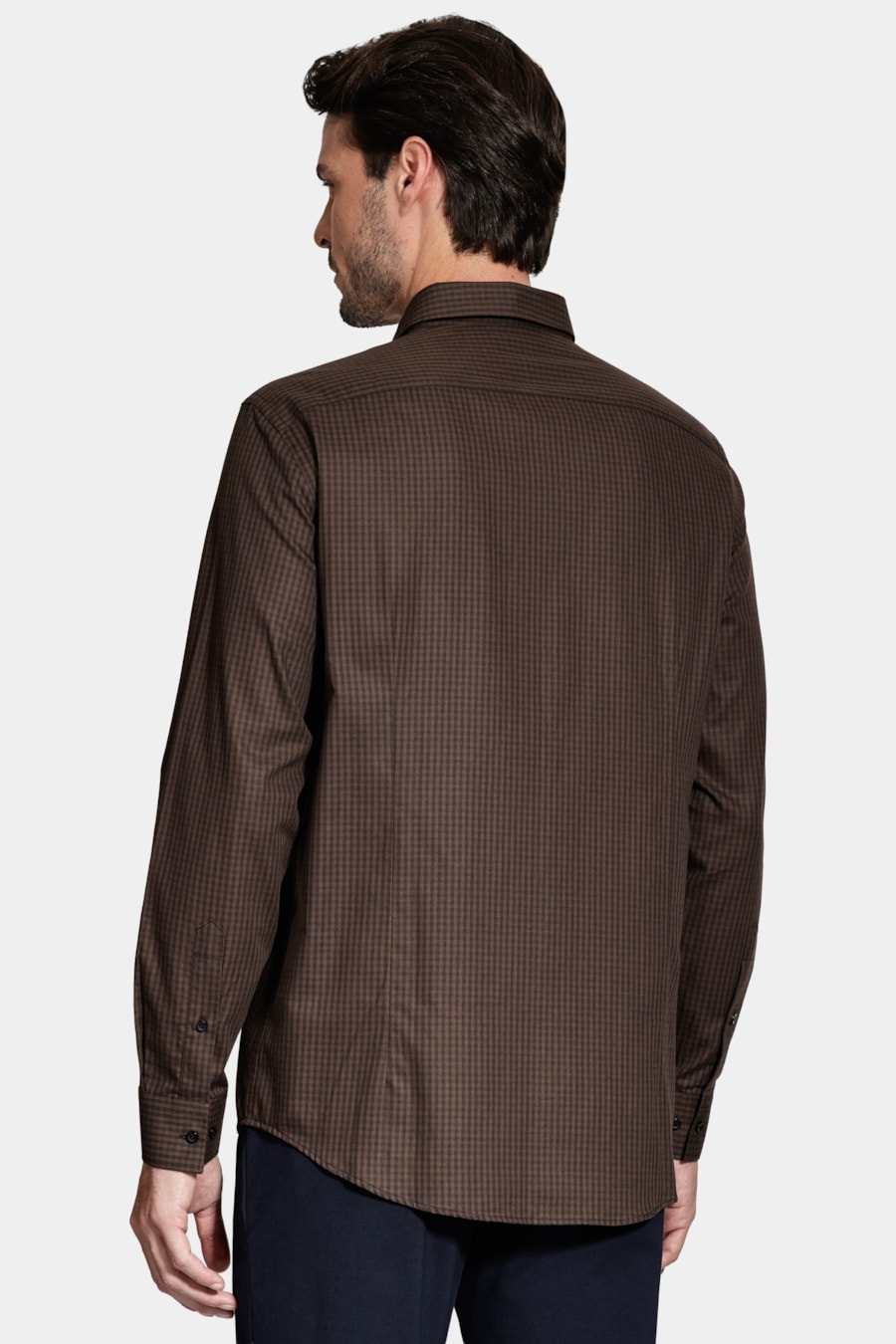 Camisa Manga Longa Algodão Xadrez Vichy Café Com Preto — foto 4 de 6