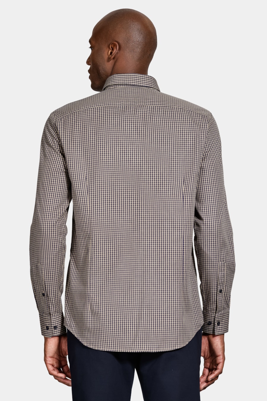 Camisa Manga Longa Algodão Xadrez Vichy Marinho/Caqui — foto 4 de 6