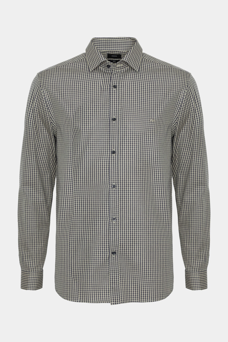 Camisa Manga Longa Algodão Xadrez Vichy Marinho/Caqui — foto 5 de 6
