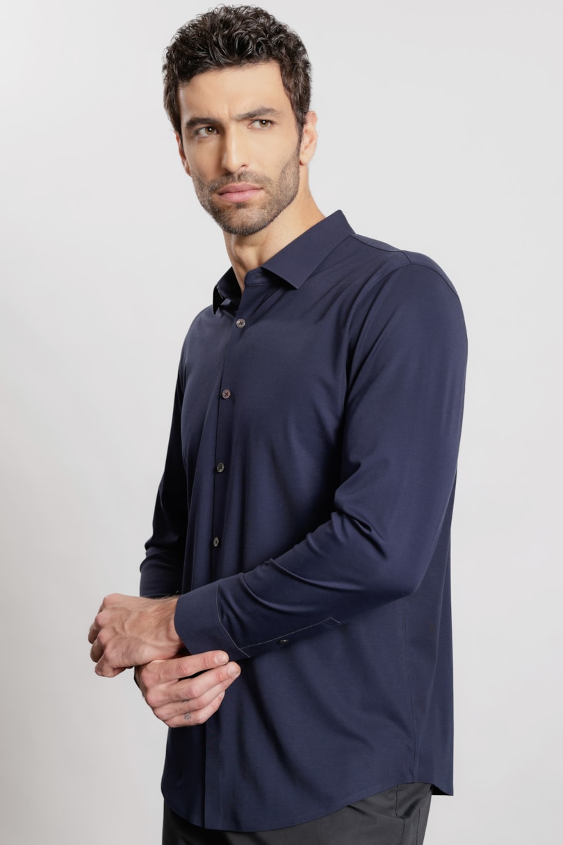 Camisa Manga Longa Bonded Toque de Seda Marinho