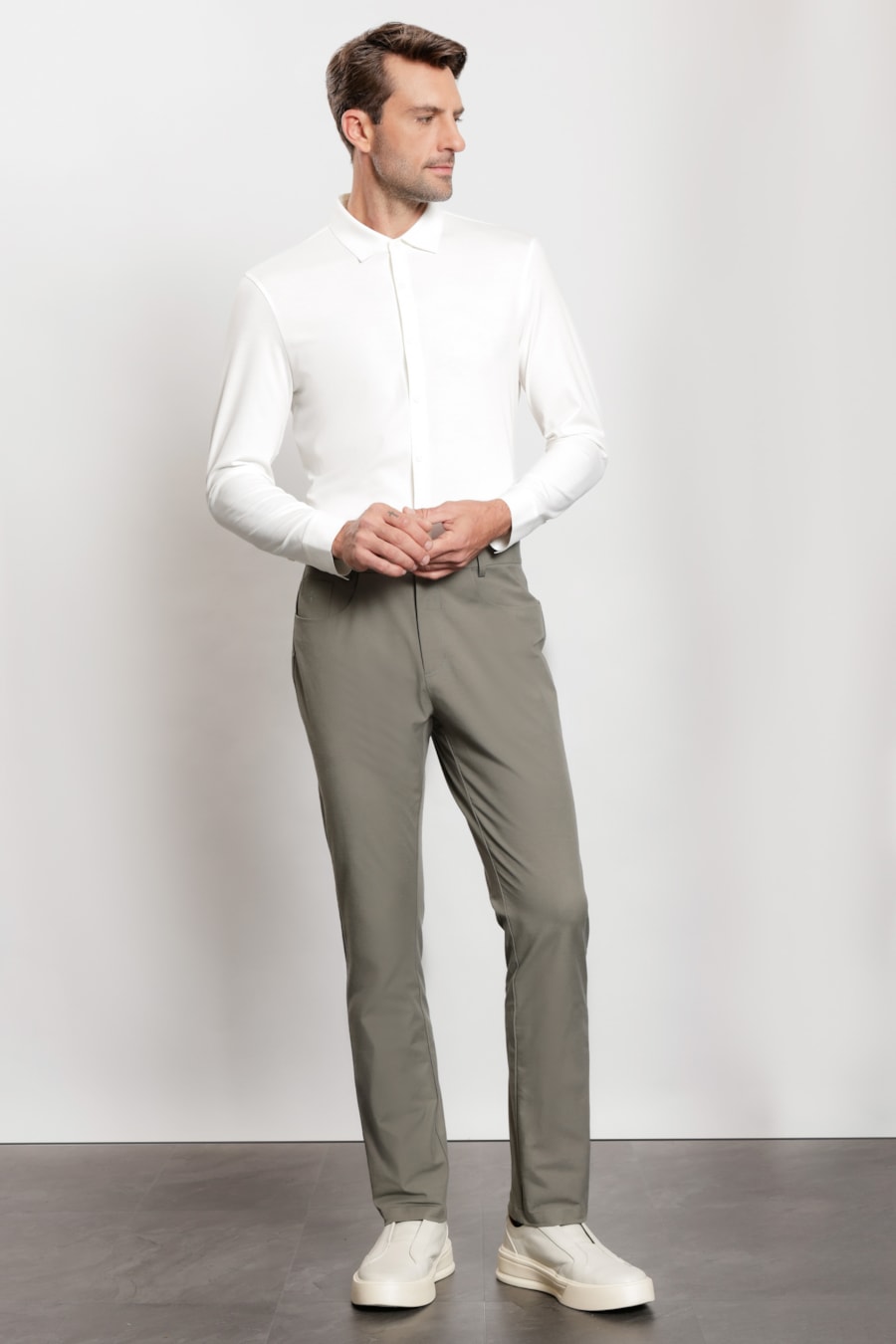Camisa Manga Longa Bonded Toque de Seda Off White — foto 2 de 6
