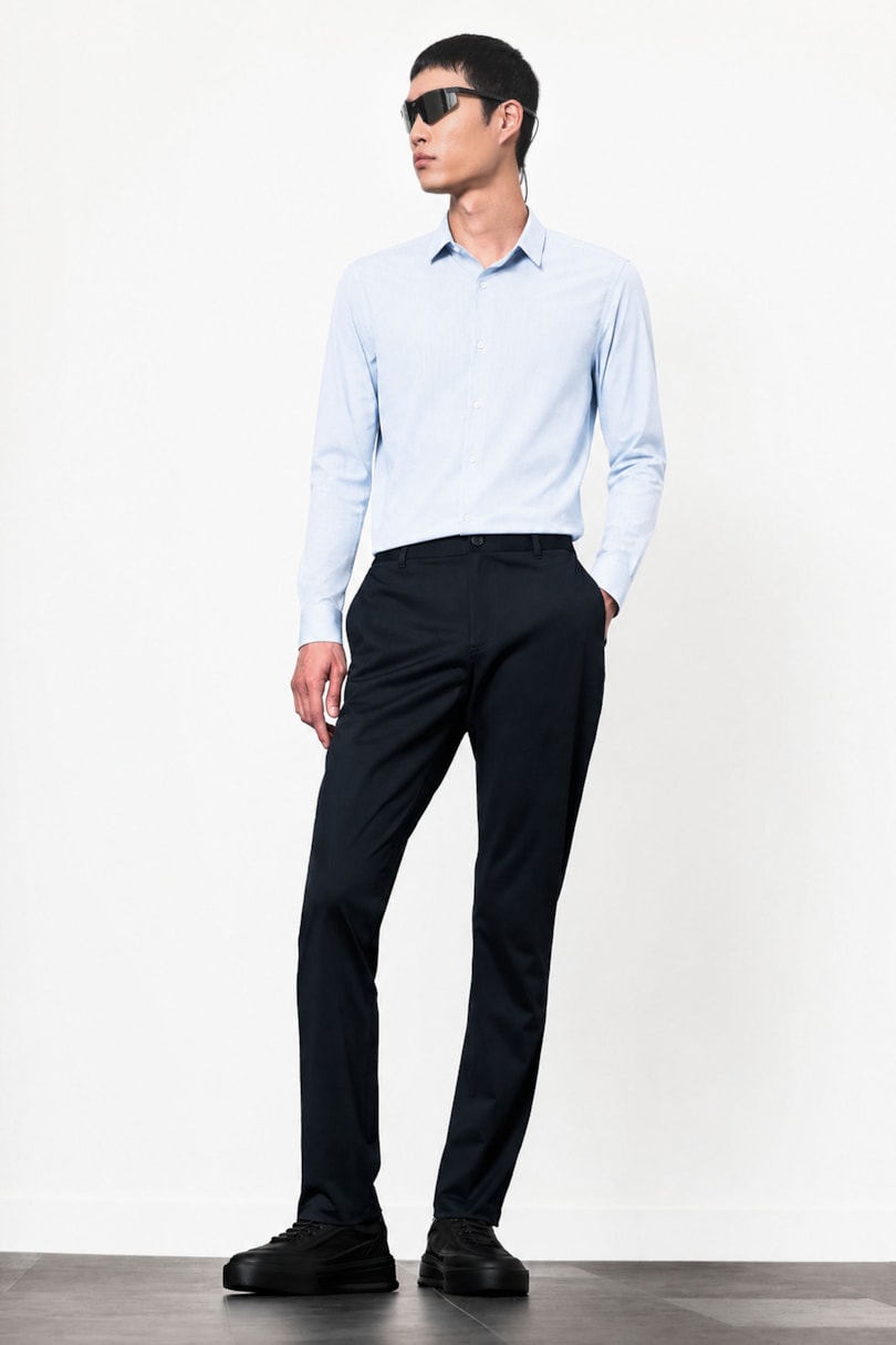 Camisa Manga Longa Classic Stripe Azul Claro