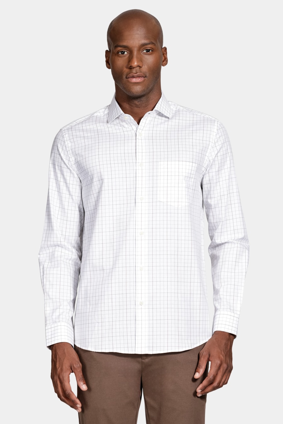 Camisa Manga Longa Cosmo Regular Mini Xadrez Branco C/Caqui — foto 1 de 6