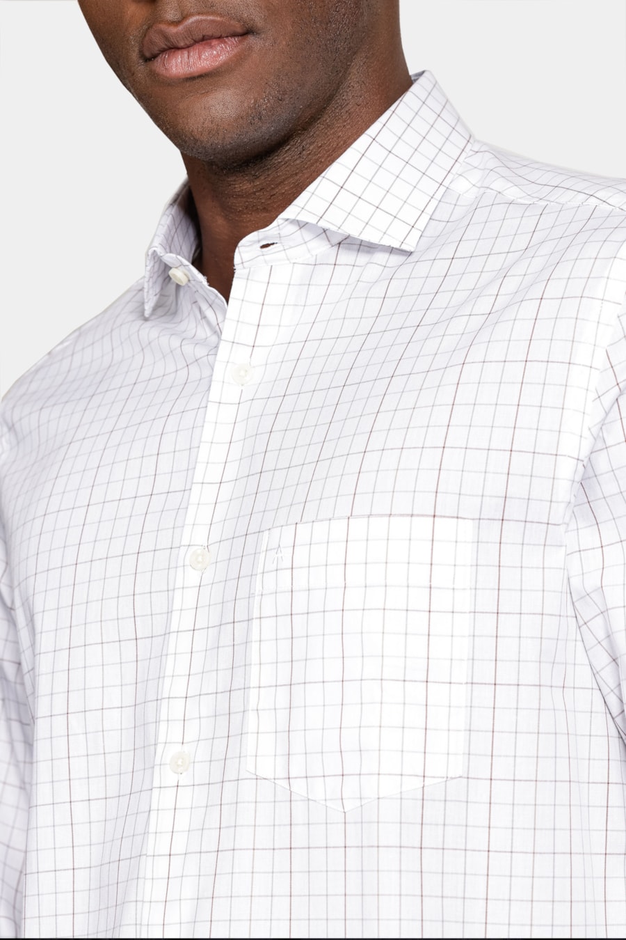 Camisa Manga Longa Cosmo Regular Mini Xadrez Branco C/Caqui — foto 3 de 6