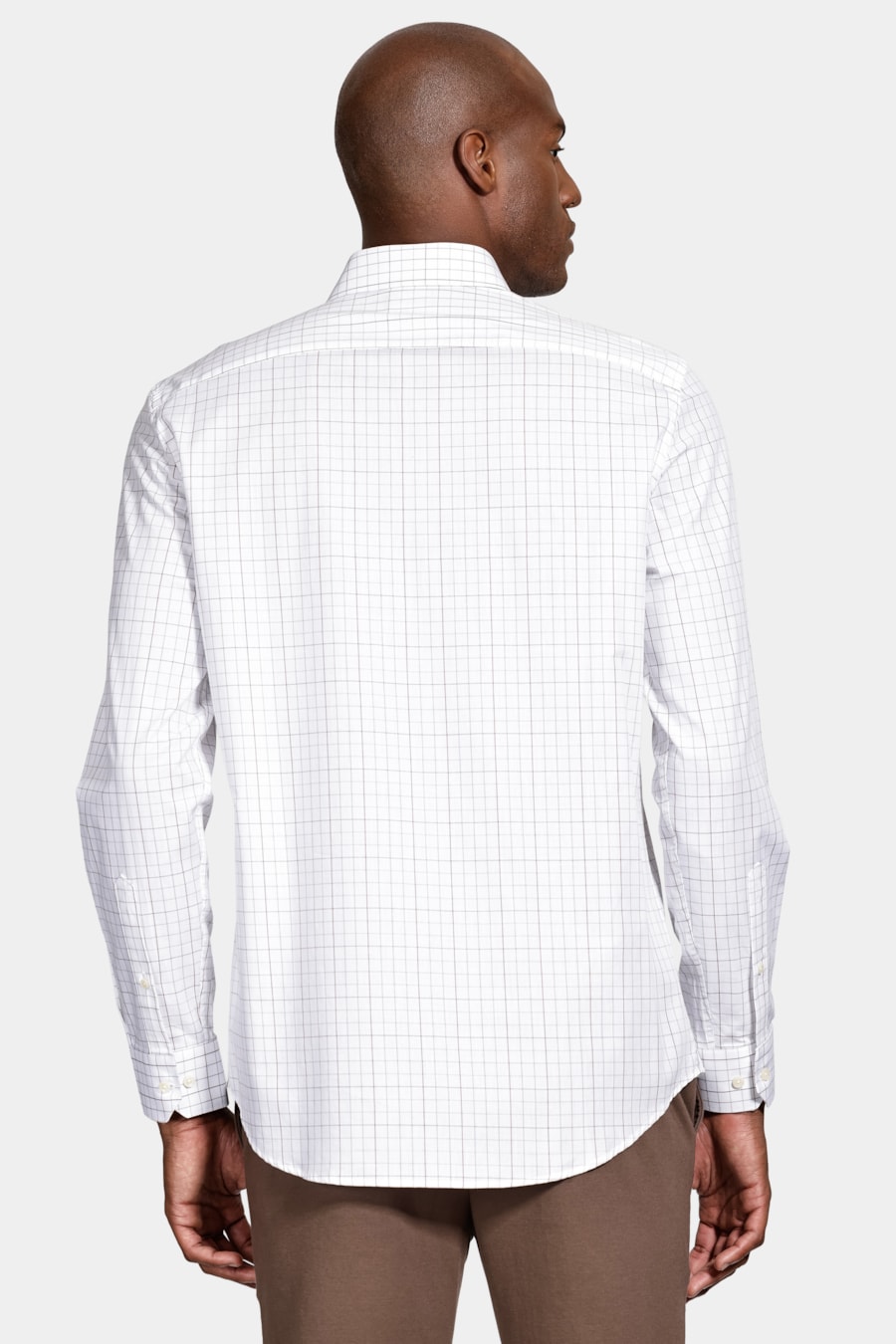 Camisa Manga Longa Cosmo Regular Mini Xadrez Branco C/Caqui — foto 4 de 6