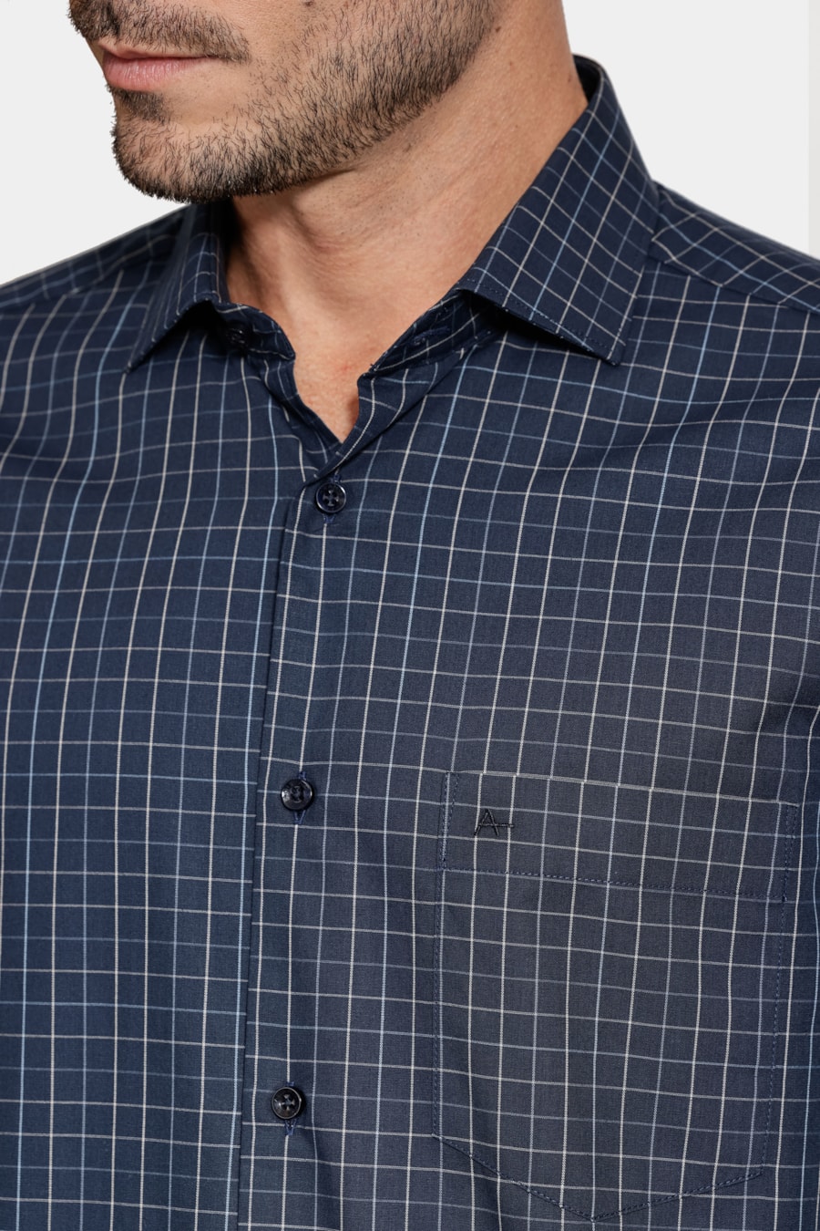 Camisa Manga Longa Cosmo Regular Mini Xadrez Marinho C/Cinza — foto 3 de 6