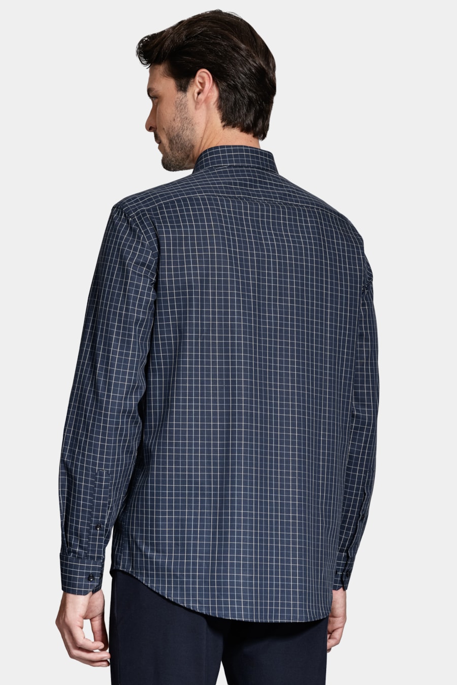 Camisa Manga Longa Cosmo Regular Mini Xadrez Marinho C/Cinza — foto 4 de 6