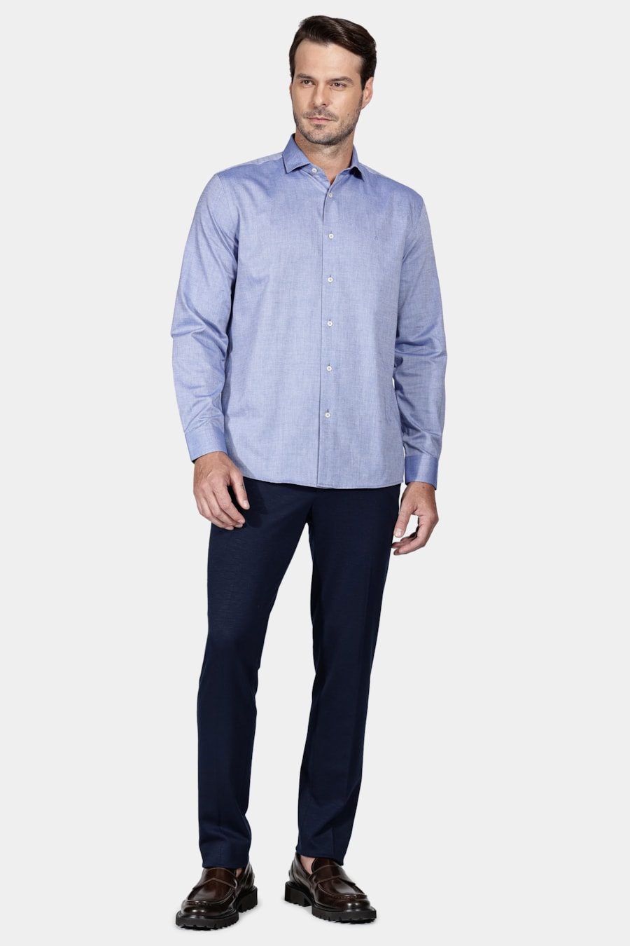 Camisa Manga Longa Cosmo Regular Oxford Azul — foto 2 de 6