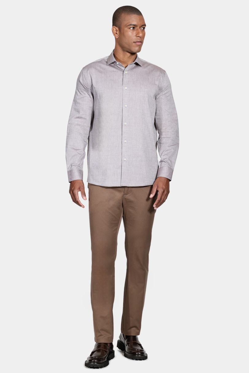 Camisa Manga Longa Cosmo Regular Oxford Marrom