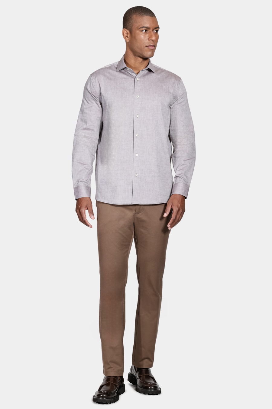 Camisa Manga Longa Cosmo Regular Oxford Marrom — foto 2 de 5