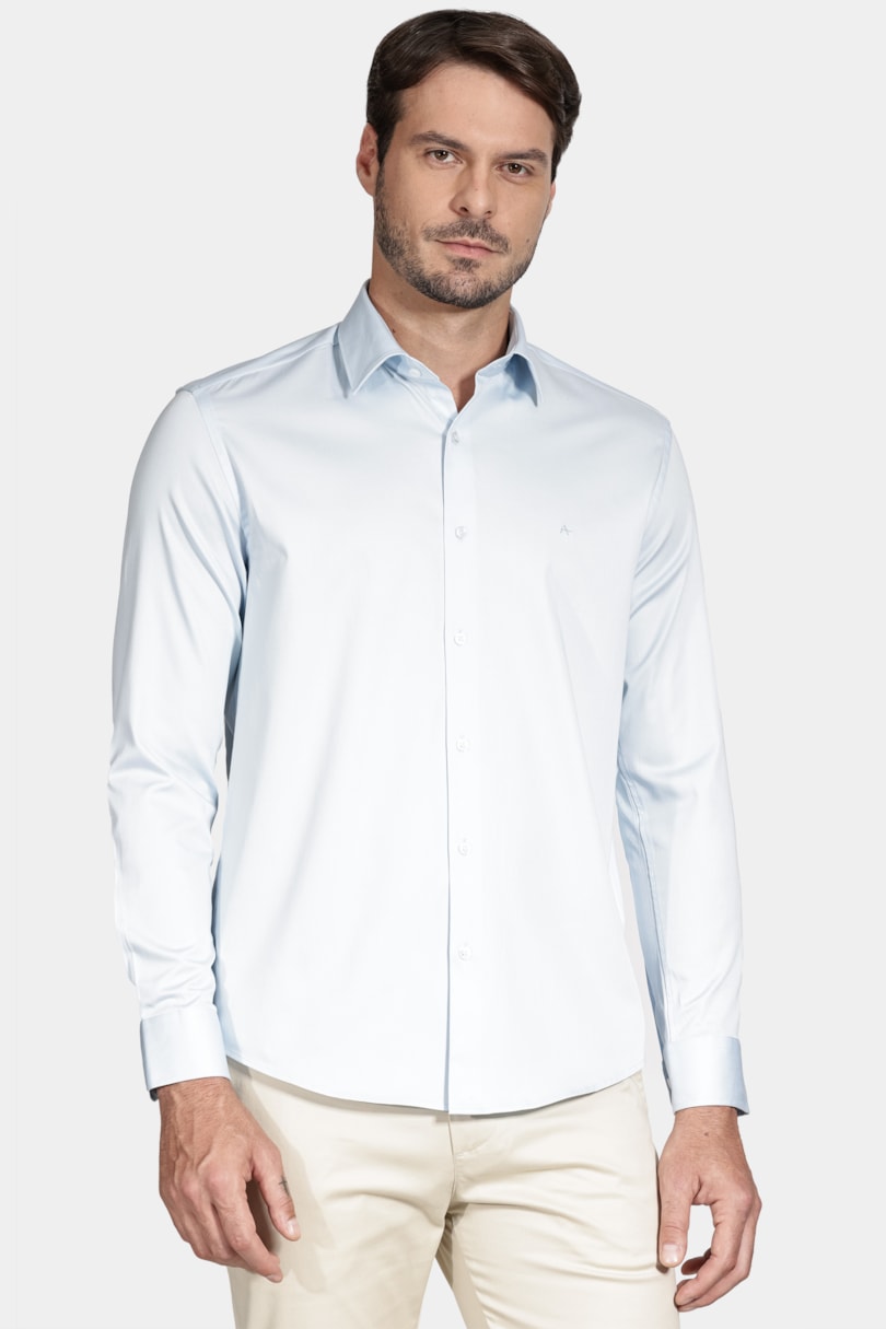 Camisa Manga Longa Cosmo Slim Cetim Com Elastano Hudson Azul Bebe