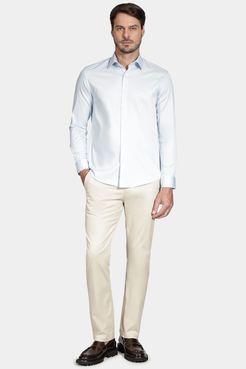Camisa Manga Longa Cosmo Slim Cetim Com Elastano Hudson Azul Bebe
