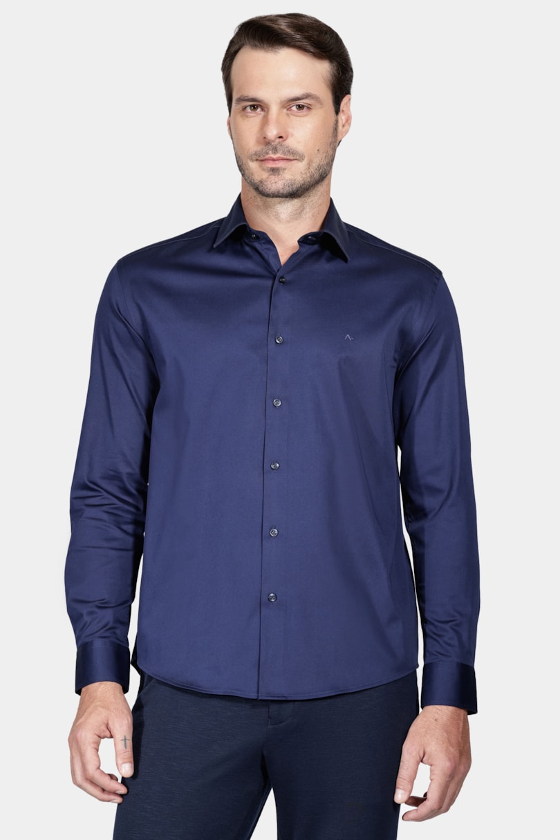 Camisa Manga Longa Cosmo Slim Cetim Com Elastano Hudson Marinho
