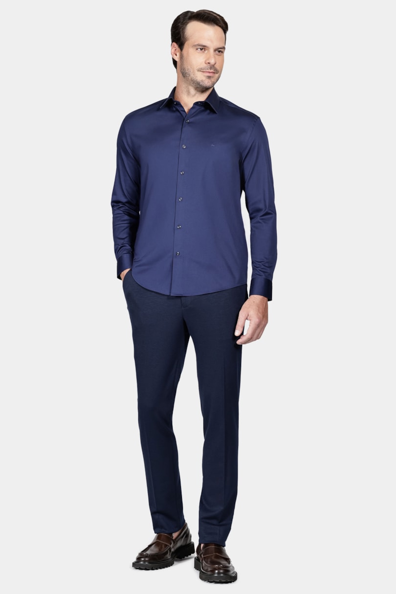 Camisa Manga Longa Cosmo Slim Cetim Com Elastano Hudson Marinho