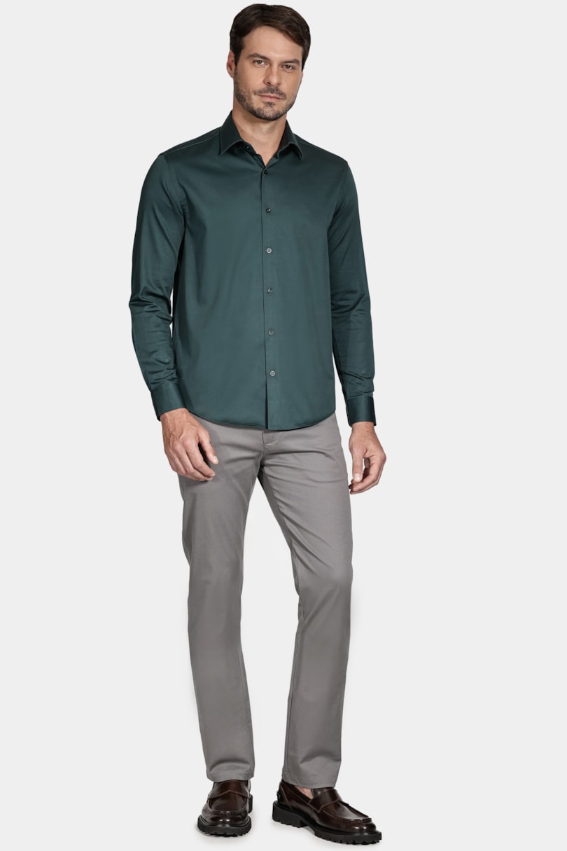 Camisa Manga Longa Cosmo Slim Cetim Com Elastano Hudson Verde Escuro