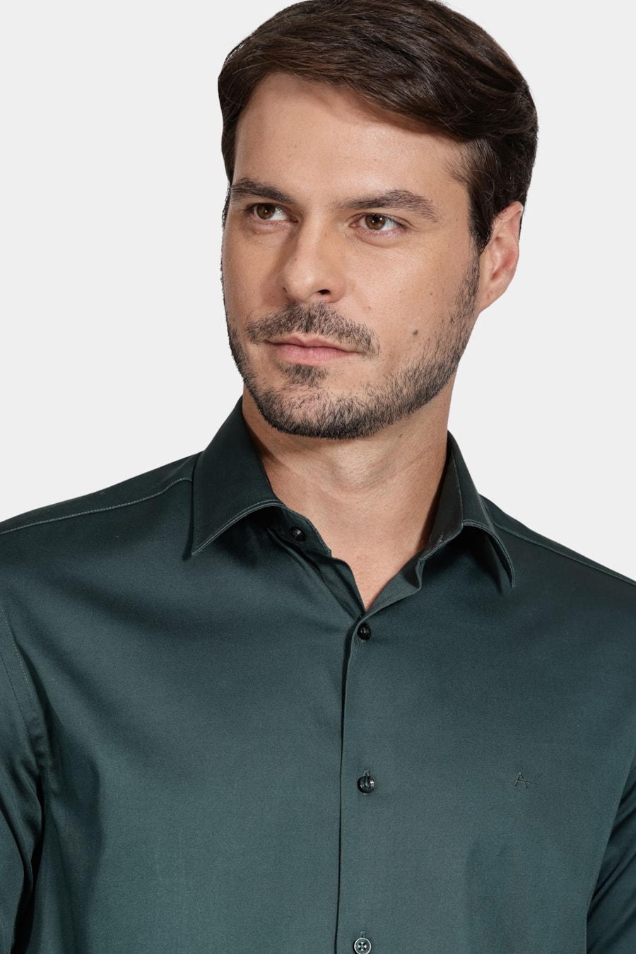 Camisa Manga Longa Cosmo Slim Cetim Com Elastano Hudson Verde Escuro — foto 3 de 5