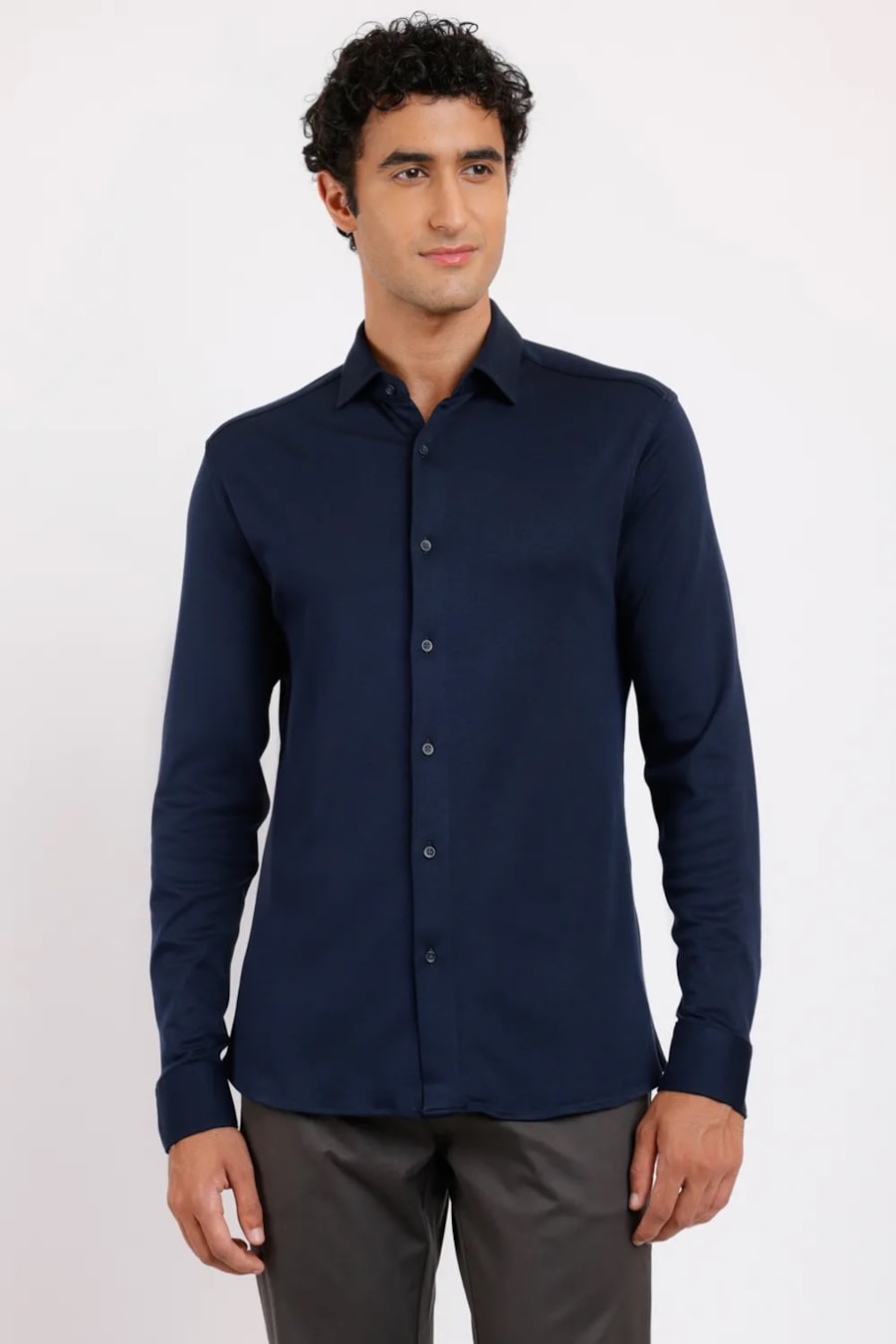 Camisa Manga Longa Cosmo Slim em Algodão Supima Marinho — foto 1 de 6