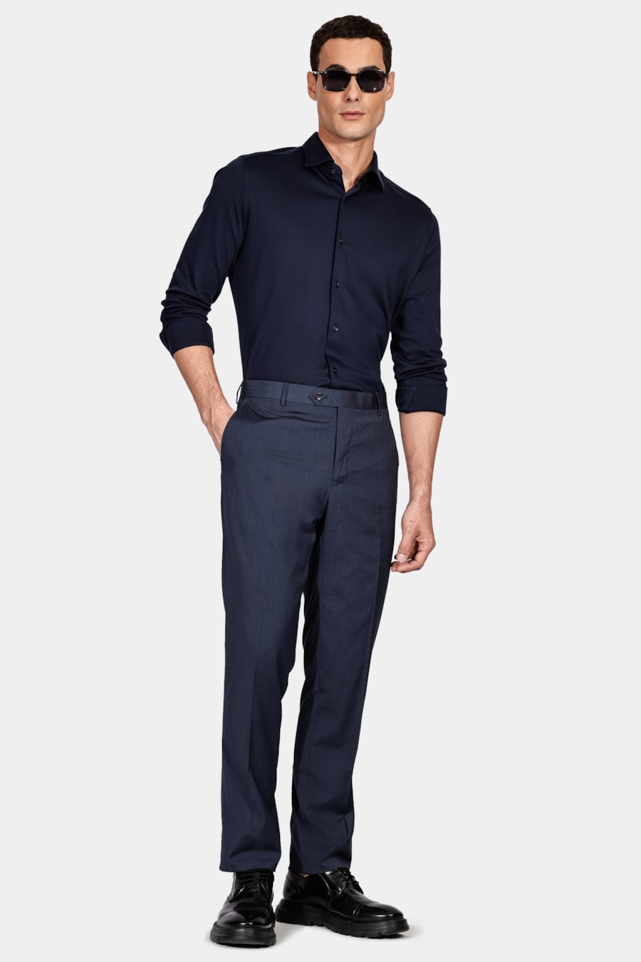 Camisa Manga Longa Cosmo Slim em Algodão Supima Marinho — foto 2 de 6