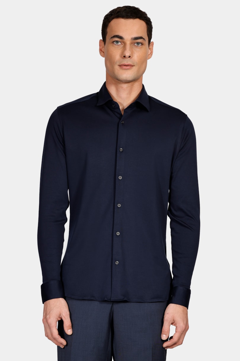 Camisa Manga Longa Cosmo Slim em Algodão Supima Marinho