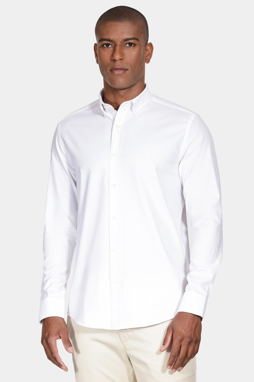 Camisa Manga Longa Cosmo Slim Oxford Stretch Button Down Branco