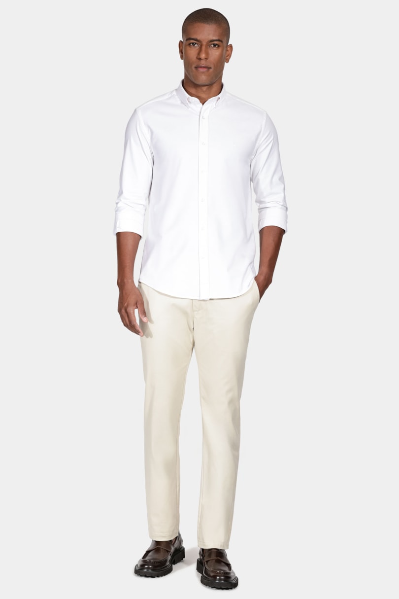 Camisa Manga Longa Cosmo Slim Oxford Stretch Button Down Branco