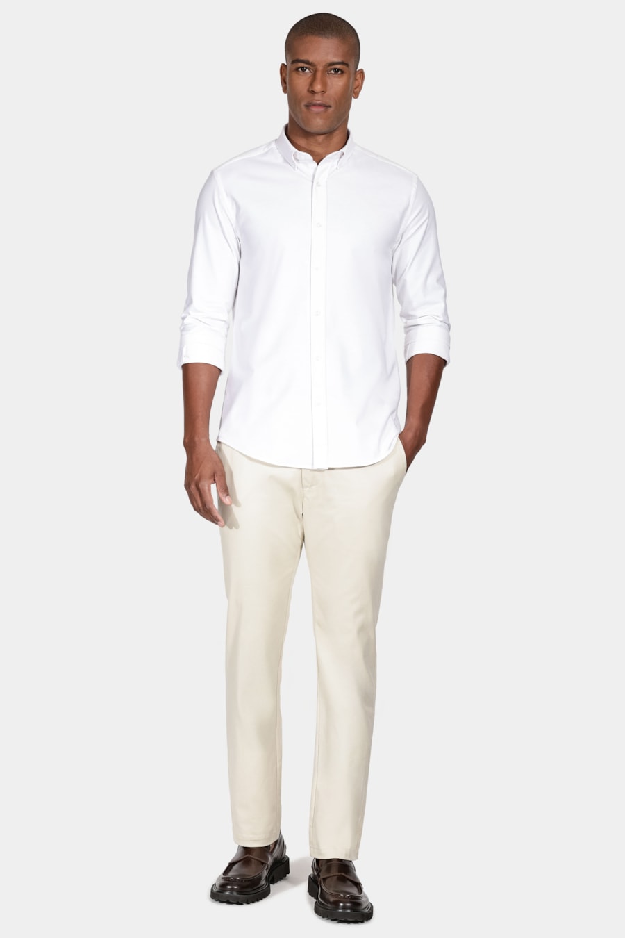 Camisa Manga Longa Cosmo Slim Oxford Stretch Button Down Branco — foto 2 de 6