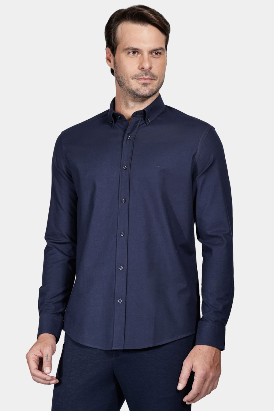 Camisa Manga Longa Cosmo Slim Oxford Stretch Button Down Marinho — foto 1 de 6