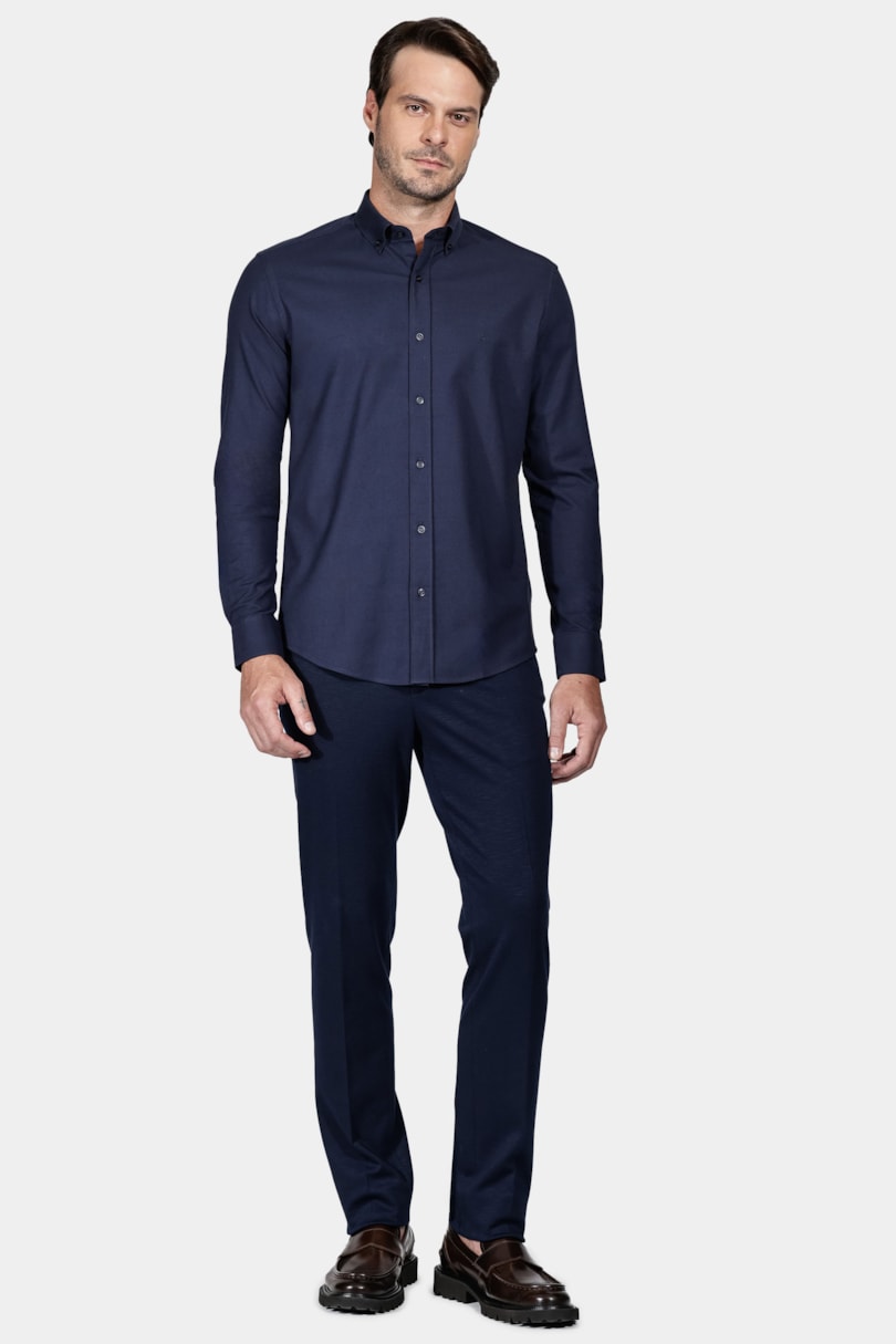 Camisa Manga Longa Cosmo Slim Oxford Stretch Button Down Marinho