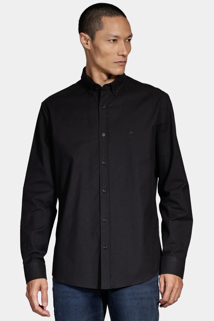 Camisa Manga Longa Cosmo Slim Oxford Stretch Button Down Preto