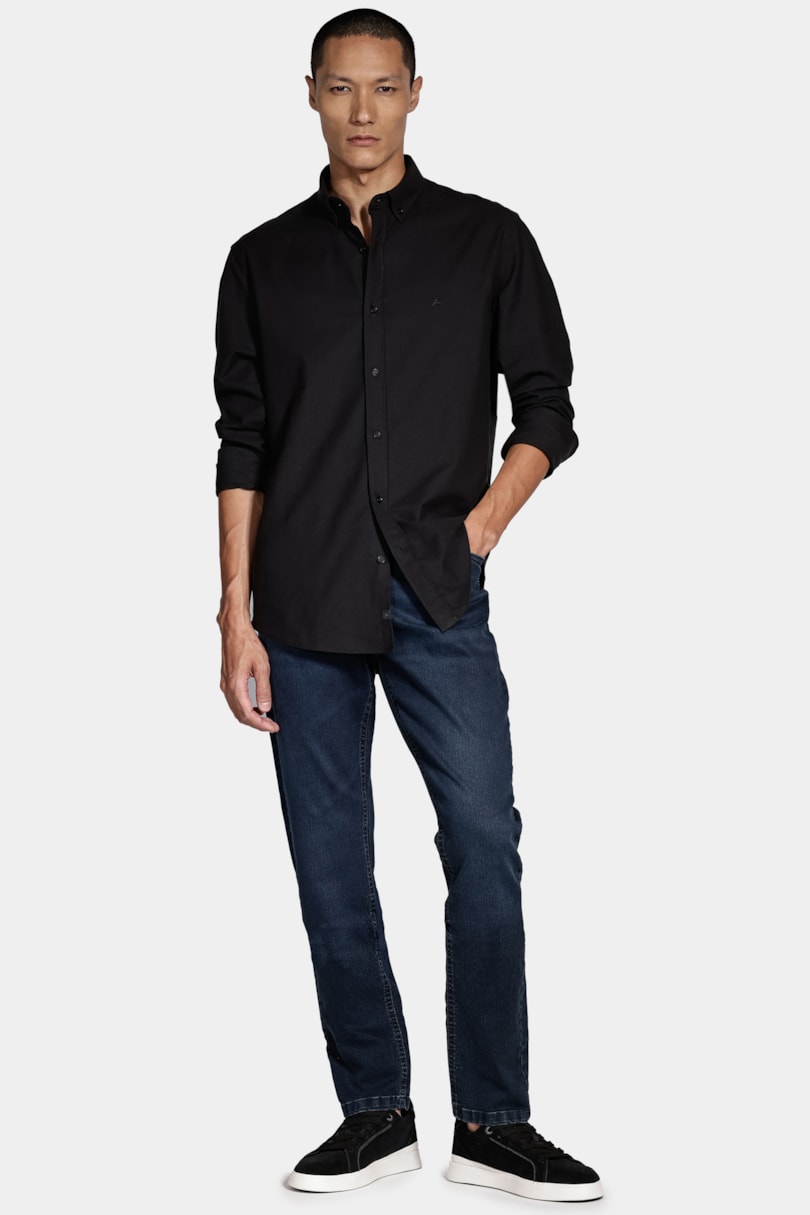 Camisa Manga Longa Cosmo Slim Oxford Stretch Button Down Preto