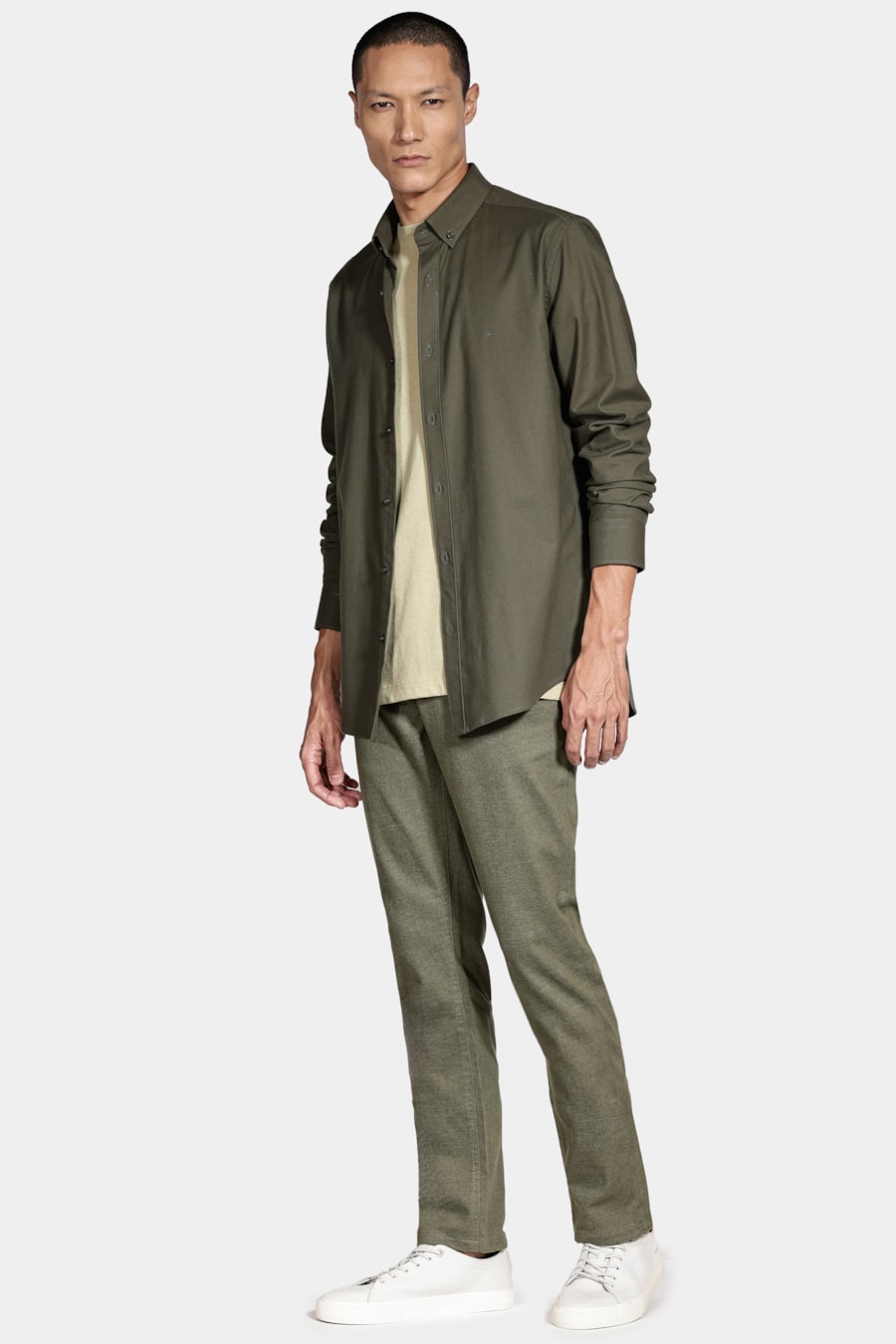 Camisa Manga Longa Cosmo Slim Oxford Stretch Button Down Verde — foto 2 de 5