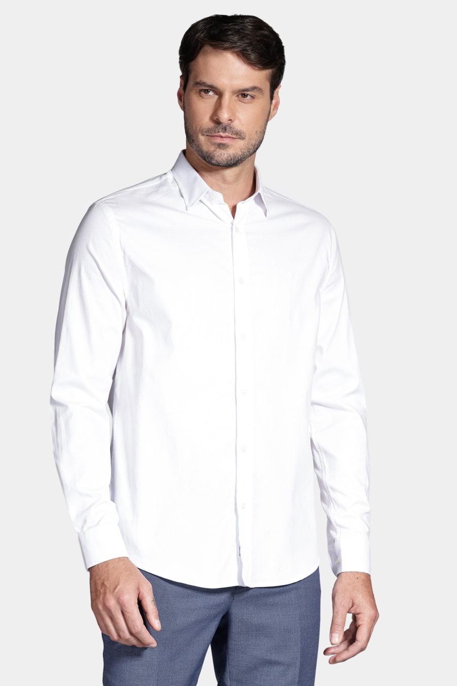 Camisa Manga Longa Cosmo Slim Stretch Maquinetada Lisa Branco — foto 1 de 6