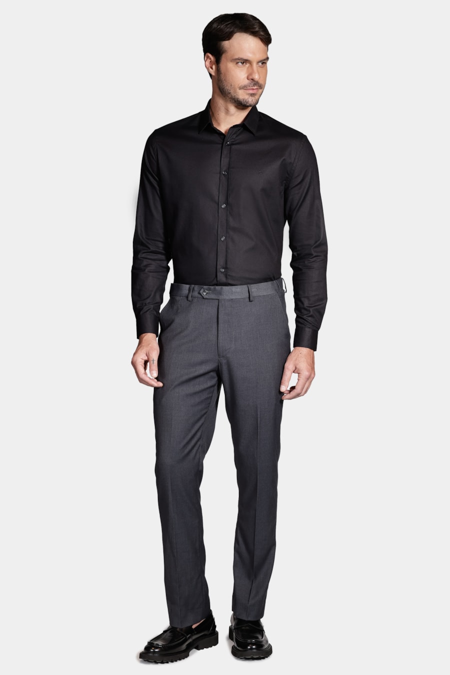 Camisa Manga Longa Cosmo Slim Stretch Maquinetada Lisa Preto — foto 2 de 5